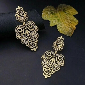 New Lacy Victorian Filigree Drop Earrings Gold